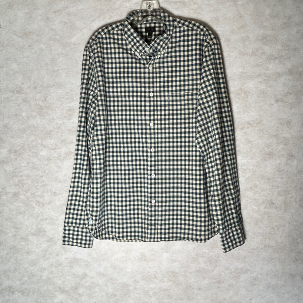 J.Crew Mens Slim Fit Gingham Button Down Shirt Navy White Cotton Large 94004